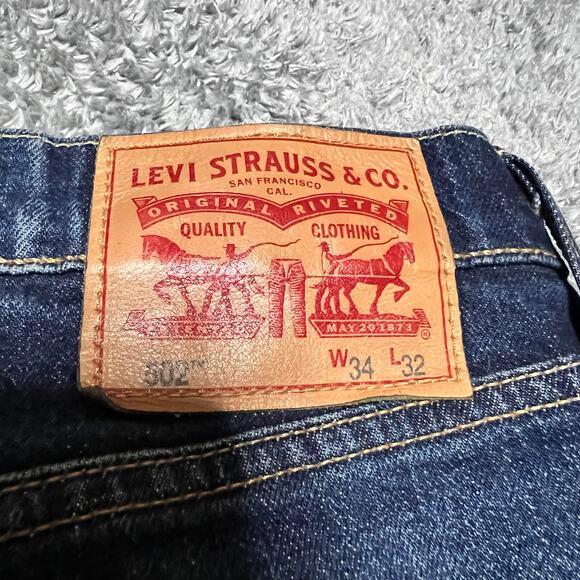 Levis 502 Jeans Mens 34 x32 Blue Slim Taper Stretch Denim Five Pocket Classic - Picture 6 of 13